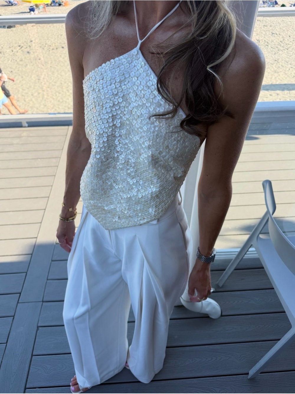 Chan Luu Ivory Shell ButtonBackless Halter Top - Picture 3 of 3